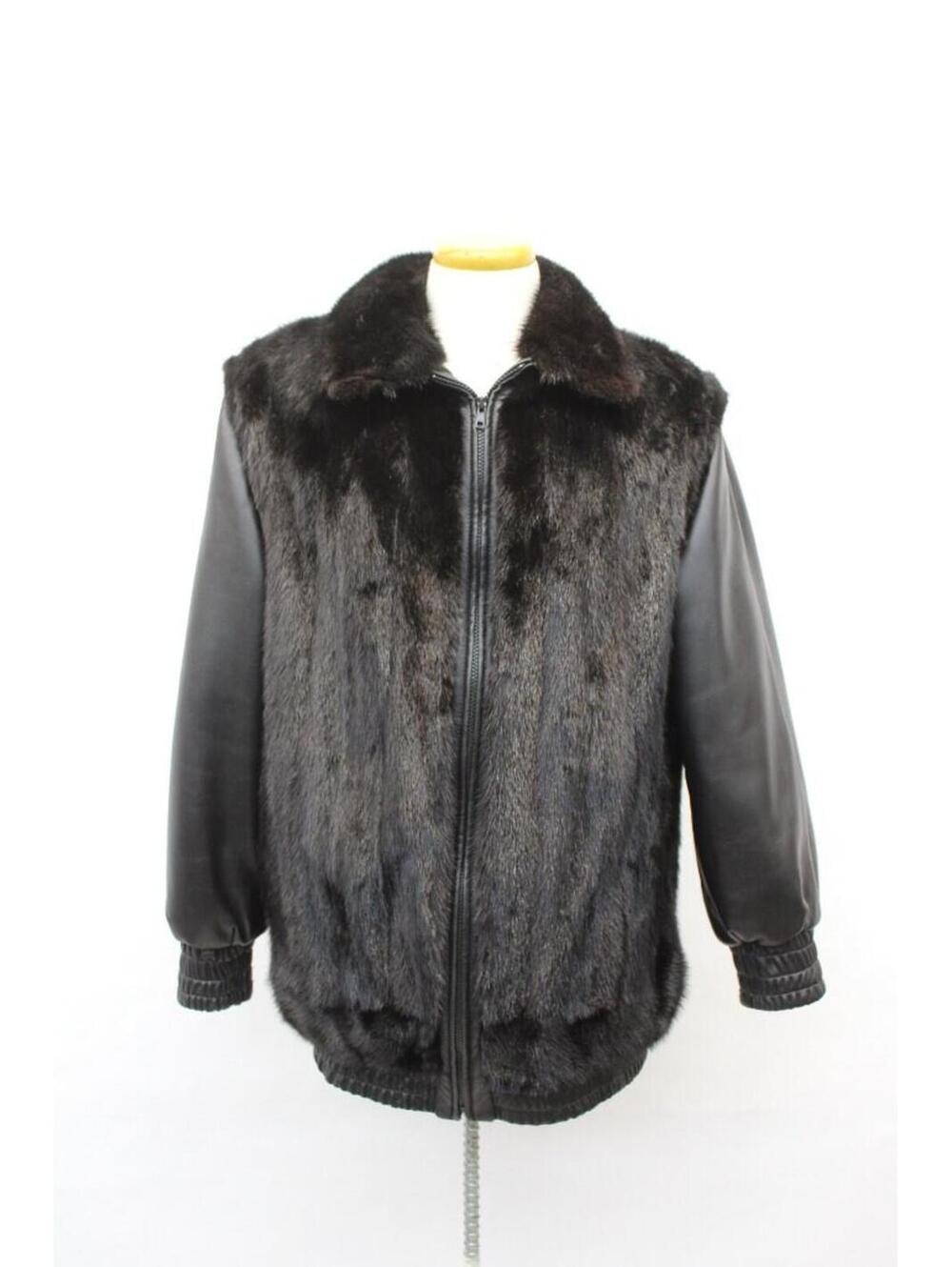 Excellent Dark Ranch Mink Fur & Leather Jacket Coat Man Size 40-42 M-L